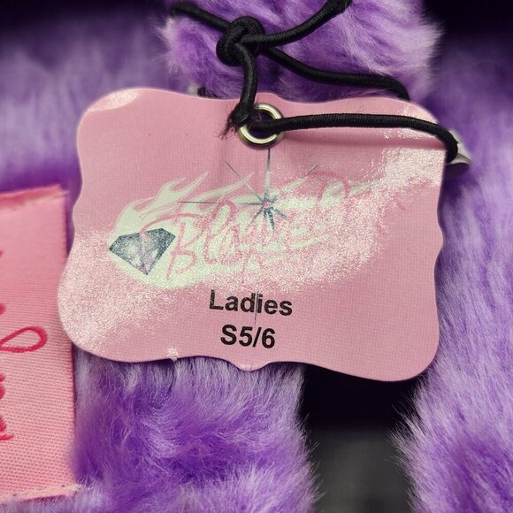 Blazin Roxx Slip On Slippers Ladies 5/6 Purple Fabric Faux Fur Rhinestone NWT - Picture 6 of 9